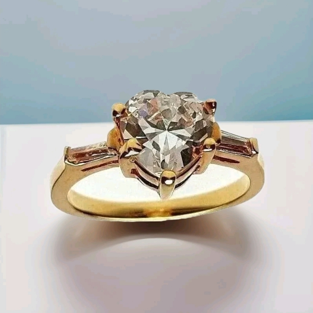 Gold Tone Promise Ring Cubic Zirconia  Heart sizes 6 10 *
